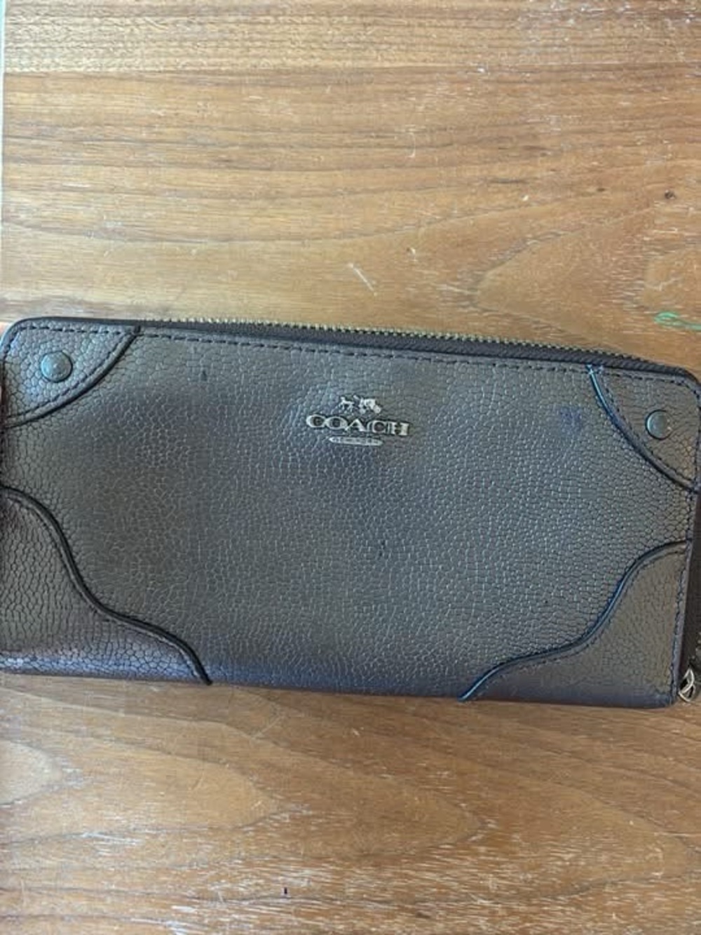 Coach Leather Zip Wallet - Silver